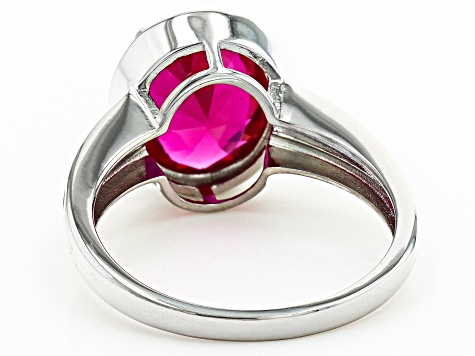 Red Lab Created Ruby Rhodium Over Sterling Silver Solitaire Ring 3.78ct
