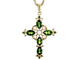 Green Chrome Diopside 18k Yellow Gold Over Silver Cross Pendant With Chain 2.53ctw