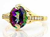 Green Mystic Fire® Topaz 18k Yellow Gold Over Silver Ring 2.93ctw