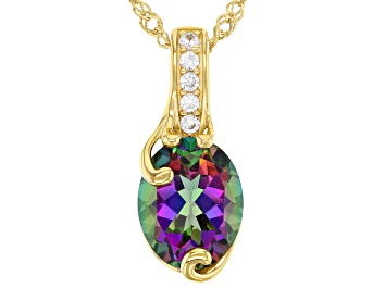 Picture of Mystic® Green Topaz Yellow Gold Over Silver Pendant With Chain 2.93ctw