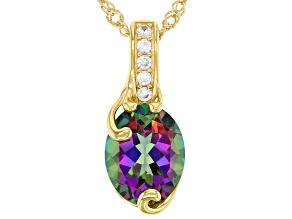 Mystic Fire® Green Topaz Yellow Gold Over Silver Pendant With Chain 2.93ctw