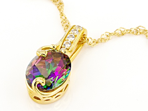 Mystic® Green Topaz Yellow Gold Over Silver Pendant With Chain 2.93ctw