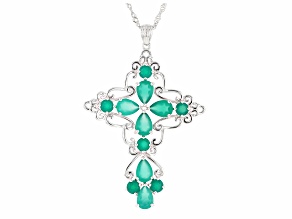 Green Onyx Rhodium Over Sterling Silver Cross Pendant With Chain