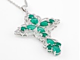 Green Onyx Rhodium Over Sterling Silver Cross Pendant With Chain
