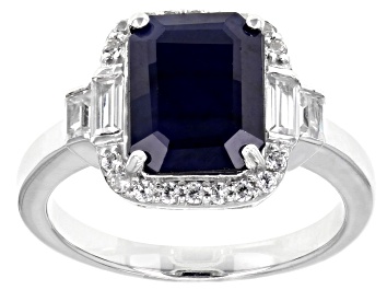 Picture of Blue Sapphire Rhodium Over Sterling Silver Ring 3.90ctw