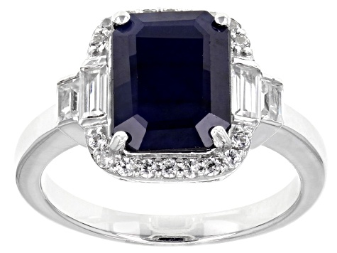 Blue Sapphire Rhodium Over Sterling Silver Ring 3.90ctw