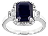 Blue Sapphire Rhodium Over Sterling Silver Ring 3.90ctw