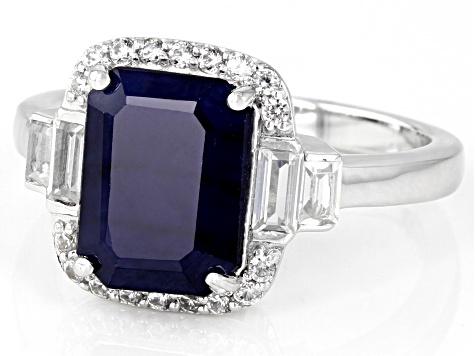 Blue Sapphire Rhodium Over Sterling Silver Ring 3.90ctw