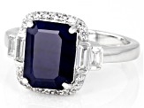 Blue Sapphire Rhodium Over Sterling Silver Ring 3.90ctw