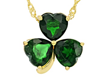 Picture of Chrome Diopside 18k Yellow Gold Over Silver Shamrock Pendant With Chain 3.14ctw