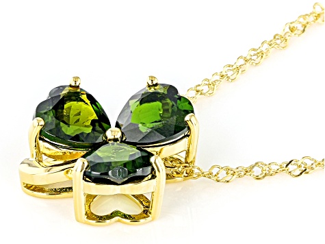 Green Chrome Diopside 18k Yellow Gold Over Silver Shamrock Pendant With Chain 3.14ctw