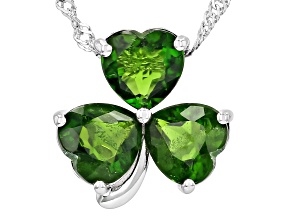 Green Chrome Diopside Rhodium Over Sterling Silver Shamrock Pendant with Chain 3.14ctw