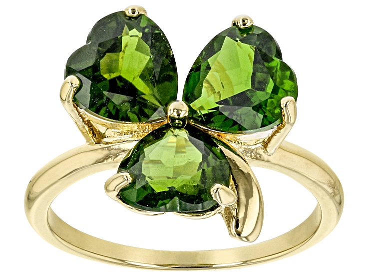 Green Chrome Diopside 18k Yellow Gold Over Sterling Silver Shamrock Ring 3.14ctw