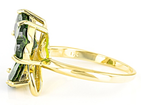 Green Chrome Diopside 18k Yellow Gold Over Sterling Silver Shamrock Ring 3.14ctw
