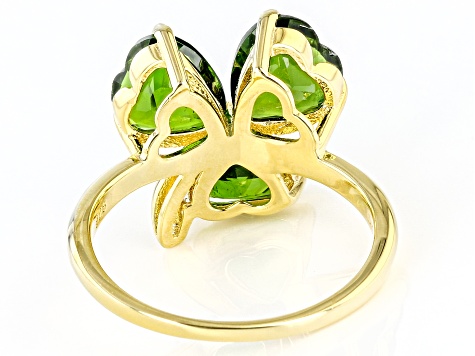 Green Chrome Diopside 18k Yellow Gold Over Sterling Silver Shamrock Ring 3.14ctw