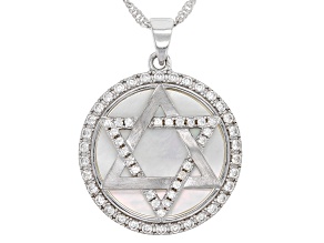 White Mother-Of-Pearl Rhodium Over Sterling Silver "Star Of David" Pendant With Chain 0.98ctw