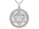 White Mother-Of-Pearl Rhodium Over Sterling Silver "Star Of David" Pendant With Chain 0.98ctw