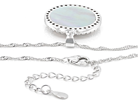 White Mother-Of-Pearl Rhodium Over Sterling Silver "Star Of David" Pendant With Chain 0.98ctw