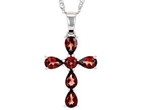 Red Vermelho Garnet(TM) Rhodium Over Sterling Silver Cross Pendant With Chain 2.59ctw