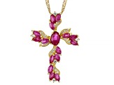 Red Mahaleo® Ruby 18k Yellow Gold Over Sterling Silver Cross Pendant Chain 2.61ctw