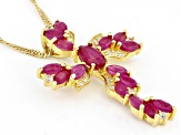 Red Ruby 18k Yellow Gold Over Sterling Silver Cross Pendant Chain 2.61ctw