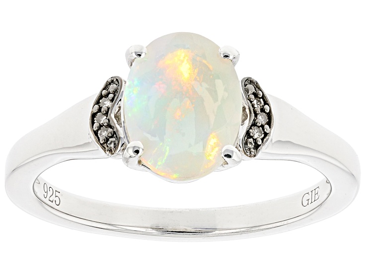 White Ethiopian Opal Rhodium Over Sterling Silver Ring 0.78