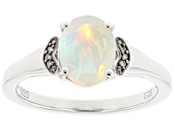 Picture of White Ethiopian Opal Rhodium Over Sterling Silver Ring 0.78ctw