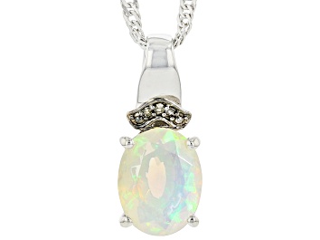 Picture of White Ethiopian Opal Rhodium Over Sterling Silver Pendant With Chain 0.78ctw