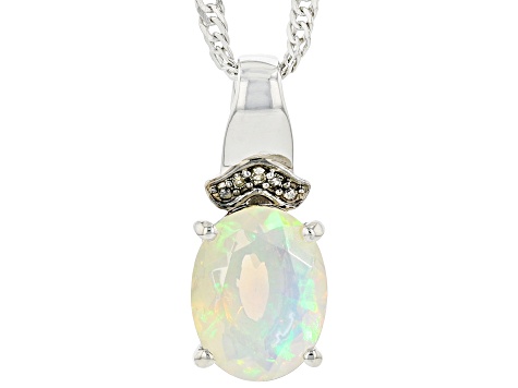 White Ethiopian Opal Rhodium Over Sterling Silver Pendant With Chain 0 ...