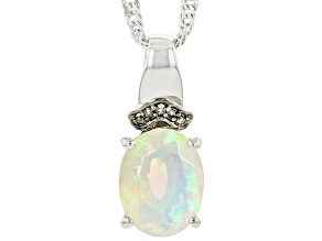 White Ethiopian Opal Rhodium Over Sterling Silver Pendant With Chain 0.78ctw