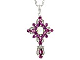 Multi Color Ethiopian Opal Rhodium Over Silver Cross Pendant with Chain 2.96ctw