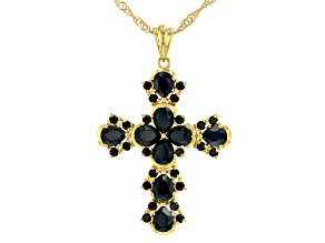 Black Spinel 18k Yellow Gold Over Sterling Silver Cross Pendant With Chain 3.64ctw
