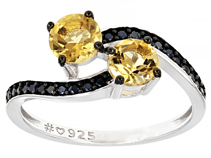 Yellow Citrine Rhodium Over Sterling Silver Bypass Ring 1.36