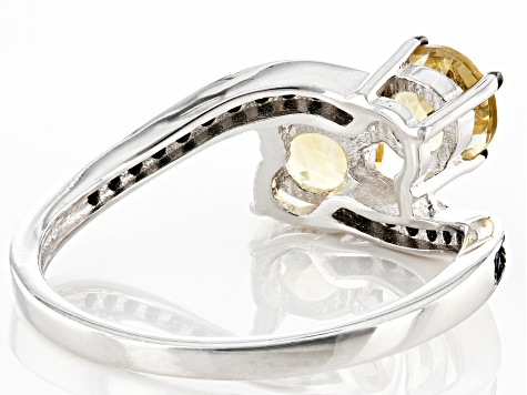 Yellow Citrine Rhodium Over Sterling Silver Bypass Ring 1.36ctw