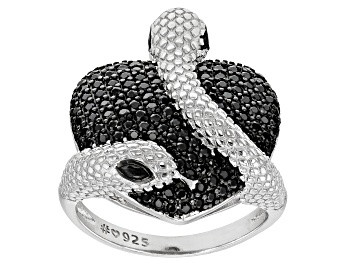Picture of Black Spinel Rhodium Over Sterling Silver Snake Ring 1.22ctw