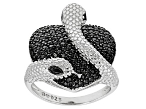 Black Spinel Rhodium Over Sterling Silver Snake Ring 1.22ctw