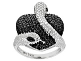 Black Spinel Rhodium Over Sterling Silver Snake Ring 1.22ctw