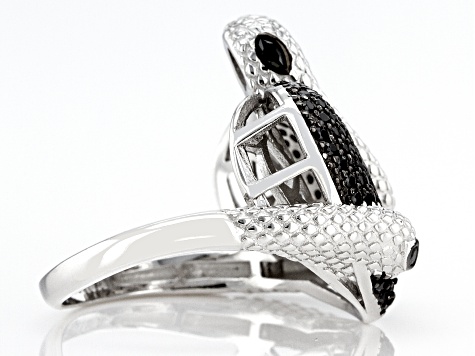 Black Spinel Rhodium Over Sterling Silver Snake Ring 1.22ctw