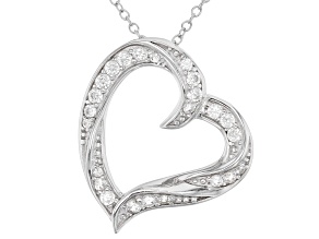 White Zircon Rhodium Over Sterling Silver Heart Pendant With Chain 0.69ctw