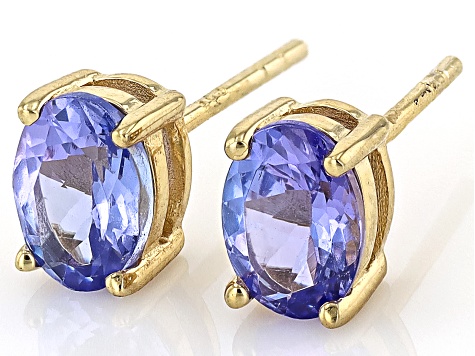 Natural Tanzanite Studs, with Cubic Zirconia, Gold 2024 Plated Sterling Silver Earrings