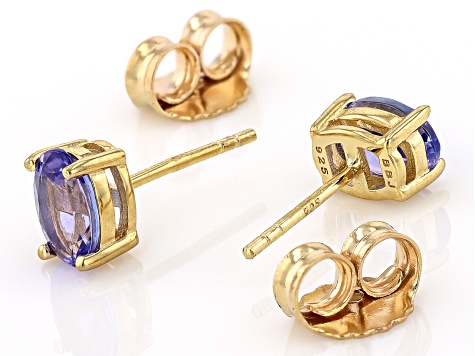 Blue Tanzanite 18k Yellow Gold Over Sterling Silver Stud Earrings 1.45ctw