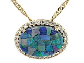 Multi Color Mosaic Opal Triplet 18k Yellow Gold Over Sterling Silver Necklace
