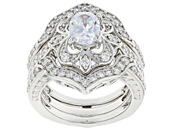 Picture of White Cubic Zirconia Rhodium Over Silver Ring and Guard Set (2.15ctw DEW)