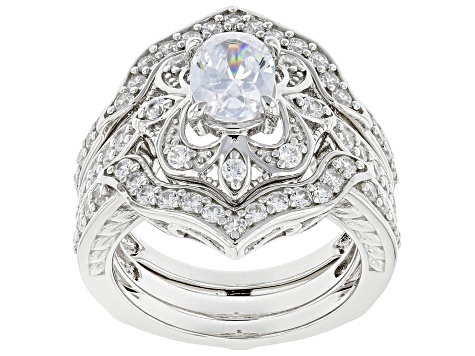 White Cubic Zirconia Rhodium Over Silver Ring and Guard Set (2.15ctw ...