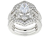 White Cubic Zirconia Rhodium Over Silver Ring and Guard Set (2.15ctw DEW)