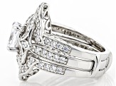 White Cubic Zirconia Rhodium Over Silver Ring and Guard Set (2.15ctw DEW)