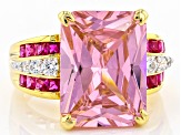 Pink & White Cubic Zirconia and Lab Ruby Rhodium And 18k Yellow Gold Over Silver Ring