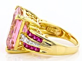 Pink & White Cubic Zirconia and Lab Ruby Rhodium And 18k Yellow Gold Over Silver Ring