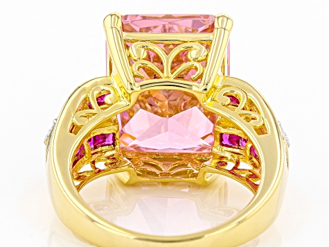 Pink & White Cubic Zirconia and Lab Ruby Rhodium And 18k Yellow Gold Over Silver Ring