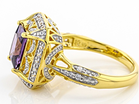 Purple and White Cubic Zirconia Rhodium And 18k Yellow Gold